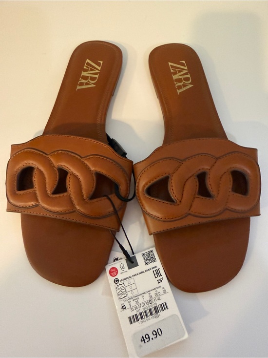 Zara Shoes - Zara Brown Braided-Link Slide Sandals